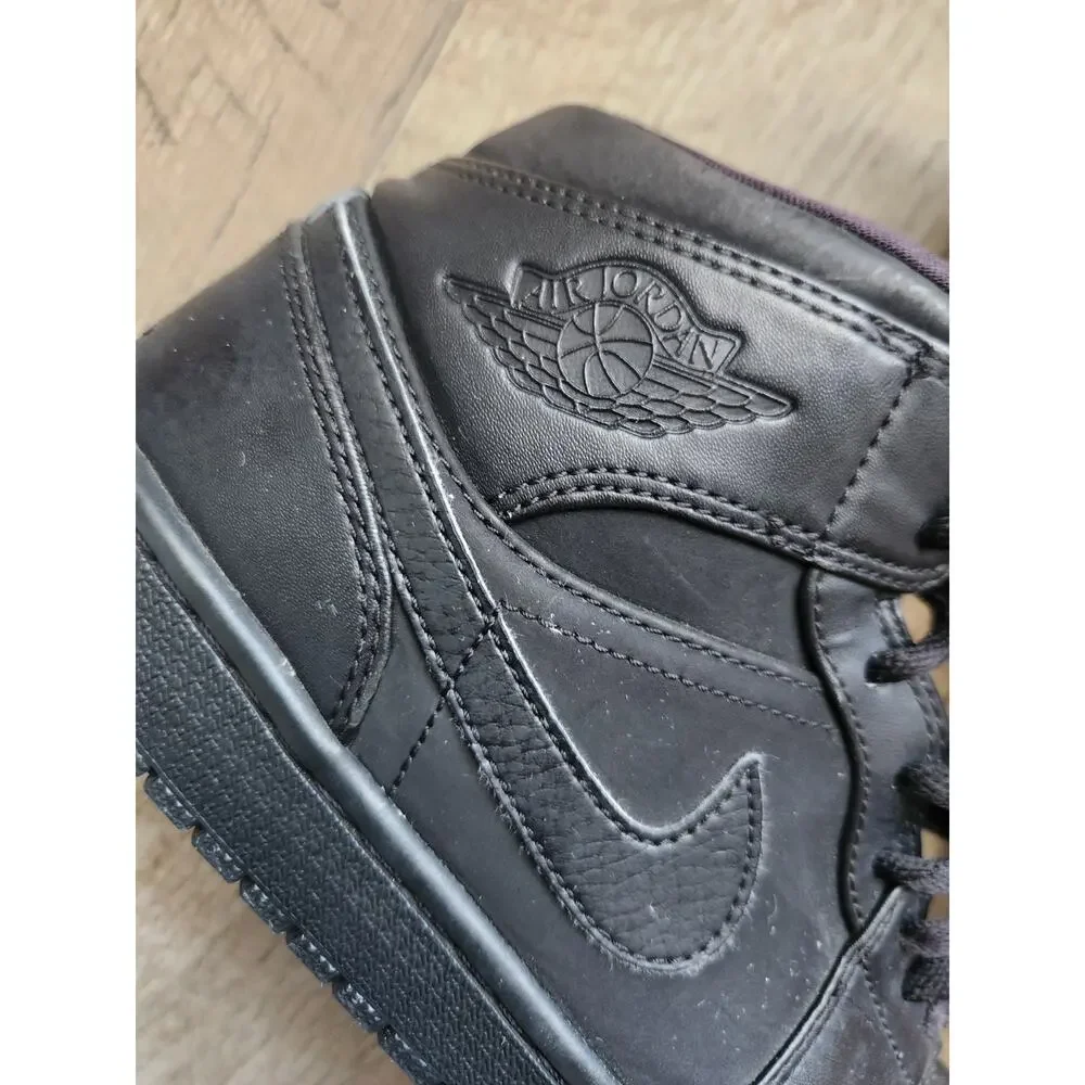 NIKE Air Jordan 1 Men's Mid Black on Black Basketball Sneakers Size 8